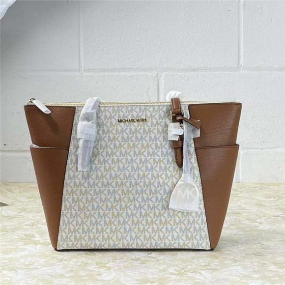 Michael Kors Handbags - MICHAEL KORS 35T0GCFT3B CHARLOTTE LARGE TOP ZIP SHOULDER TOTE BAG MK SIGNATURE